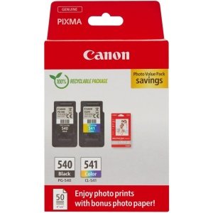 Canon Ink & Paper Multipack - PG-540/CL-541 Genuine Printer Ink Cartridges 2 Pack (1 x Black, 1 x Colour) & 4x6 Photo Paper (50 x Sheets) For PIXMA TS5150, TS5151, MG3650s, MG4250, TS5100